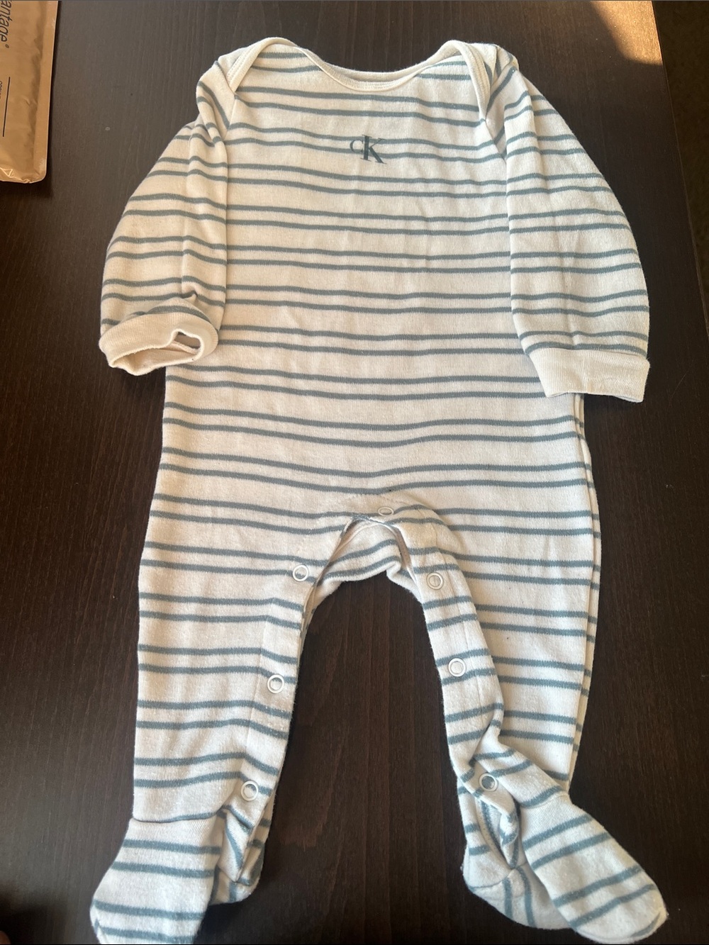 Calvin Klein Cream and Light Blue Striped Baby Footie
